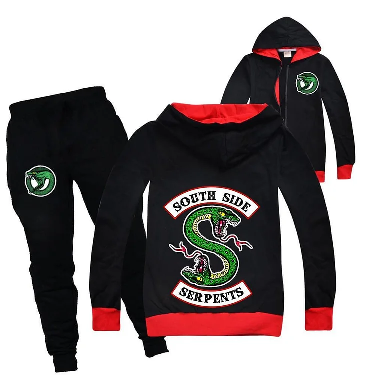 South Side Serpents Print Boys Girls Cotton Zip Hoodie Sweatpants Suit-Mayoulove
