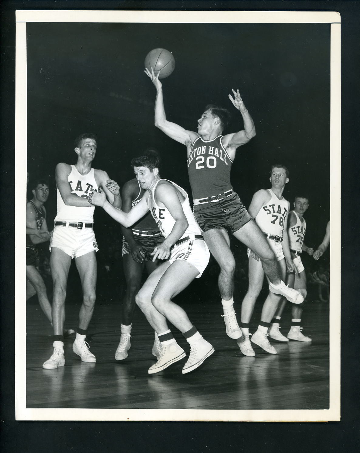 Seton Hall vs. North Carolina State Basketball 1951 Type 1 Press Photo Poster painting Terrill