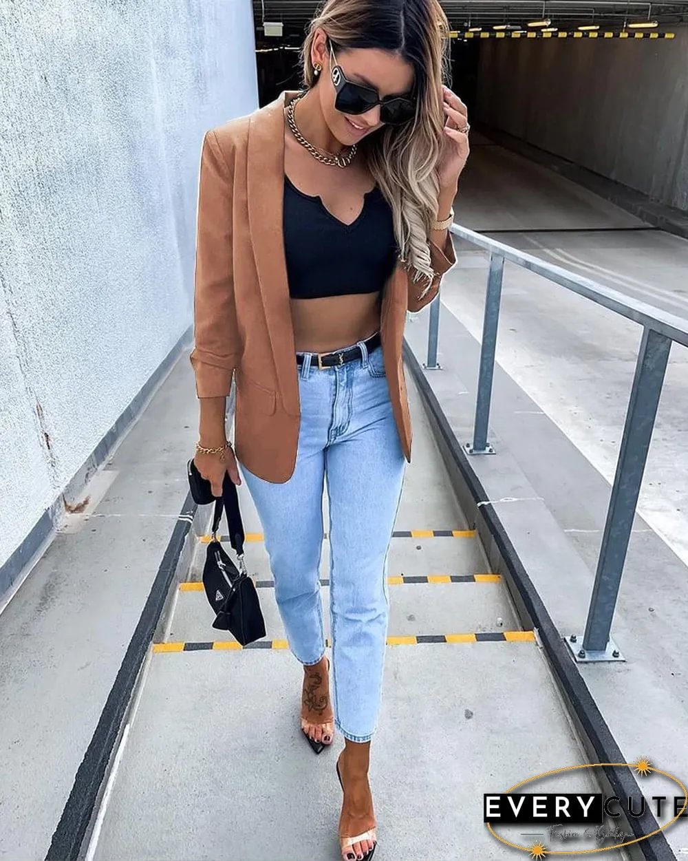Long Sleeve Shawl Collar Flap Detail Blazer