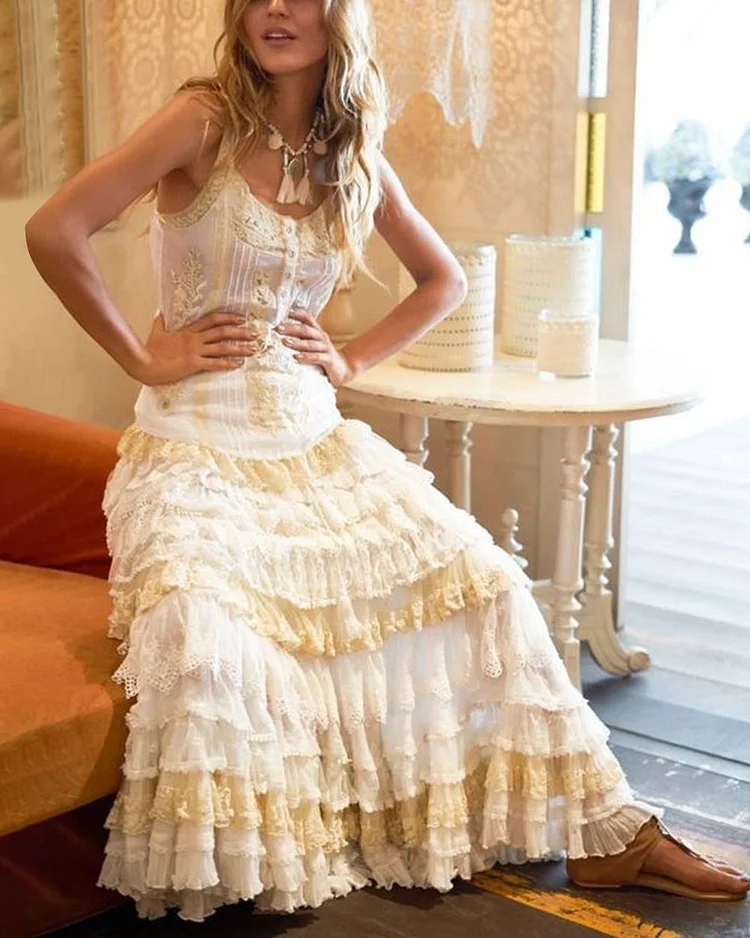 Embroidered Lace Layered Dress