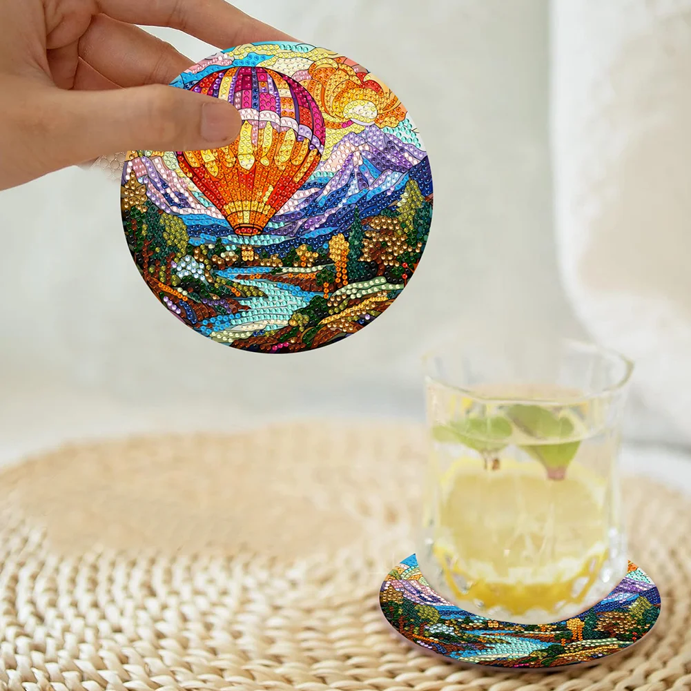 4PCS Hot Air Balloon and Mountain Diamond Painting Placemat Art Craft Supplies