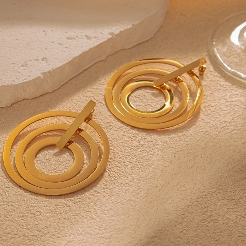 1 Pair Exaggerated Minimalist Round Plating 304 Stainless Steel 14K Gold Plated Drop Earrings