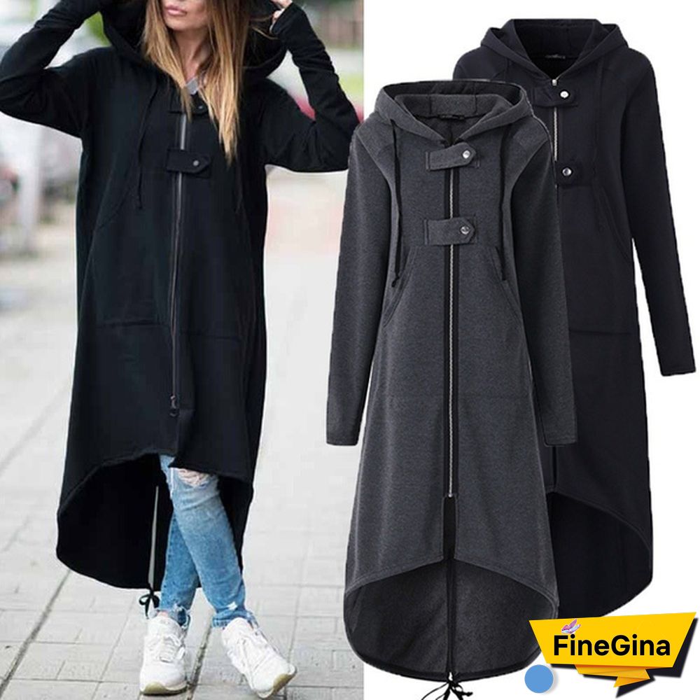 Women's Loose Hooded Sweater Zipper Long Coat Long Sleeve Hoodies Coats Casual Cardigans