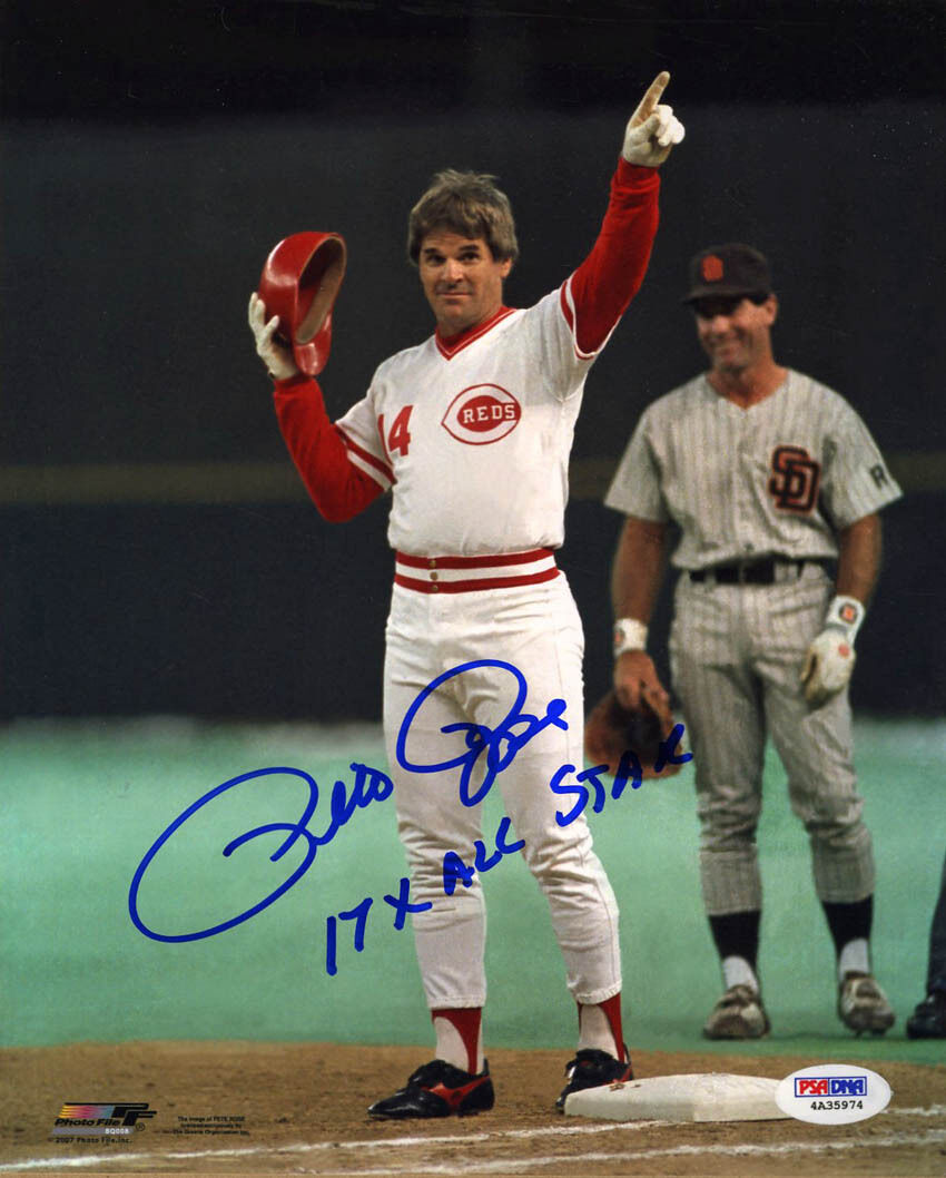 Pete Rose SIGNED 8x10 Photo Poster painting + 17 x All Star Cincinnati Reds PSA/DNA AUTOGRAPHED