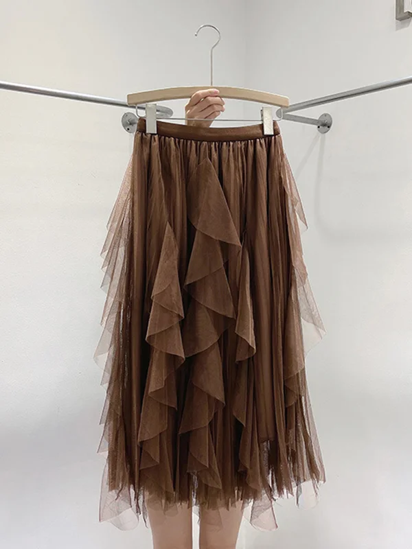 Original Stylish Mesh Split-Joint Pleated Elasticity Skirt 