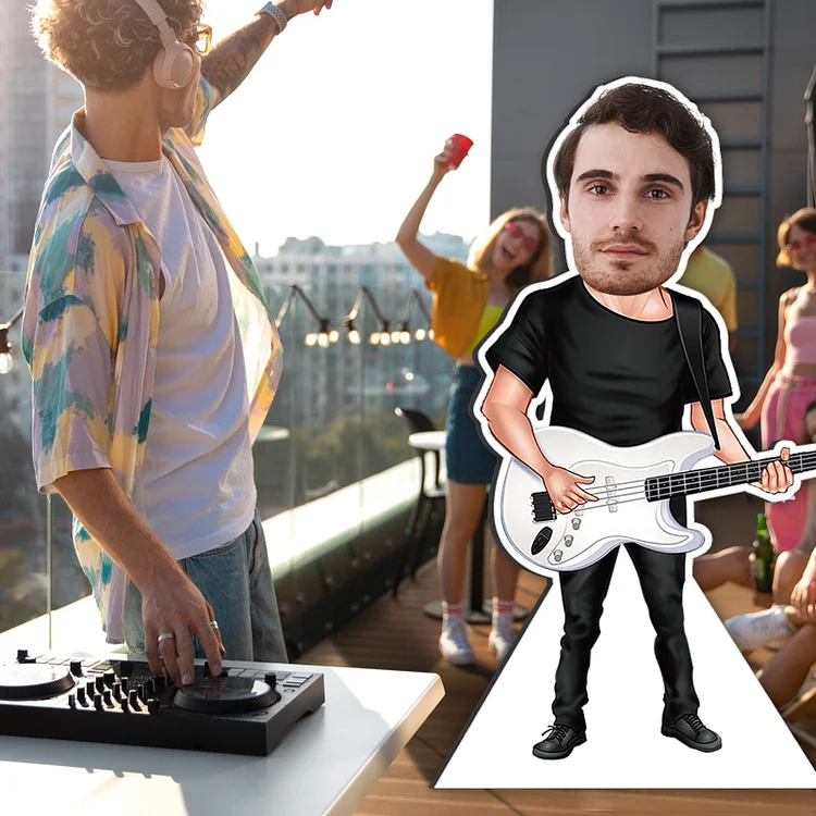 Personalized Guitar Player Cardboard Cutout Custom Musician Standee with Your Face, Unique Gift for Music Lovers, Birthday Party Decor