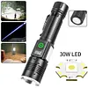 30W LED+COB High Power Flashlight USB Rechargeable 800LM Zoomable Flashlight