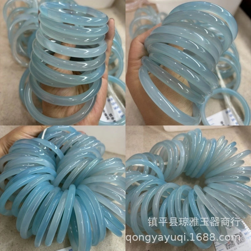 Natural Agate Chalcedony Ladies Ice-like Sky Blue Jade Bracele