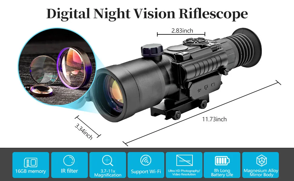 Digital Night Vision Scope HD 3.7-11X50 Tactical Sight Hunting Monocular Night Vision Weapon Riflescope
