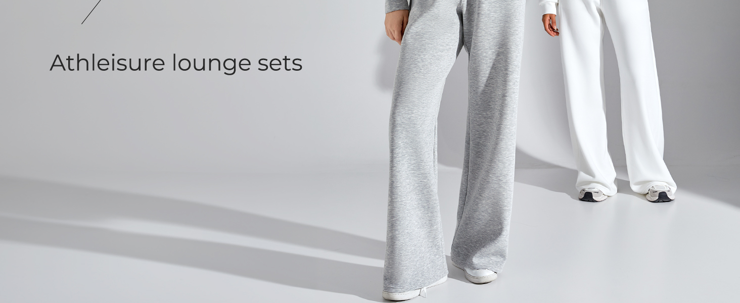 Two Piece Lounge Matching Set Wide Leg Sweatpant Half Zip Sweatshirt 3