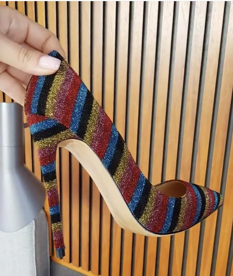 Custom Made Multicolor Stripes Pumps |FSJ Shoes