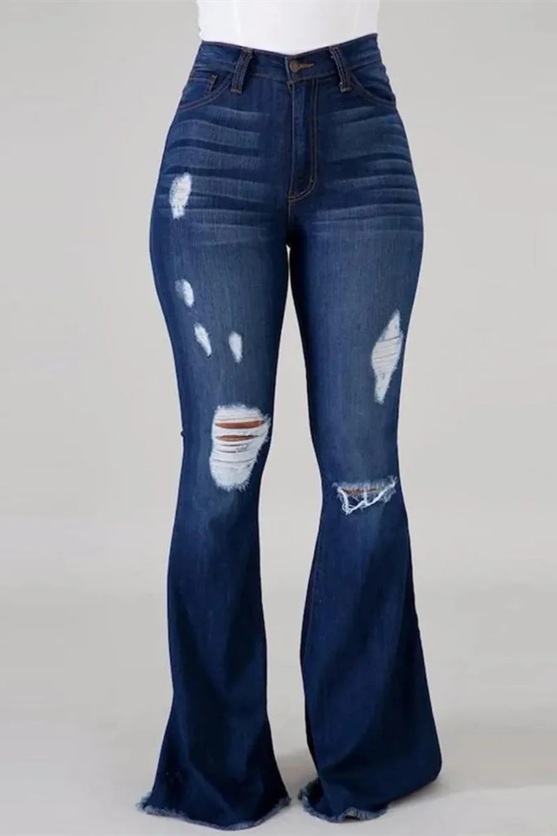 Dark Blue Fashion Casual Solid Plus Size Jeans | EGEMISS
