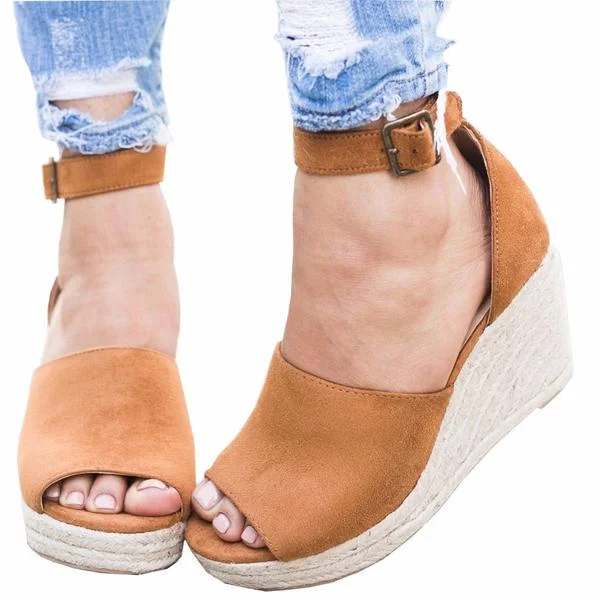 Women's Vegan Suede Wedge Sandals Open Toe Ankle Strap Sandals |FSJ Shoes