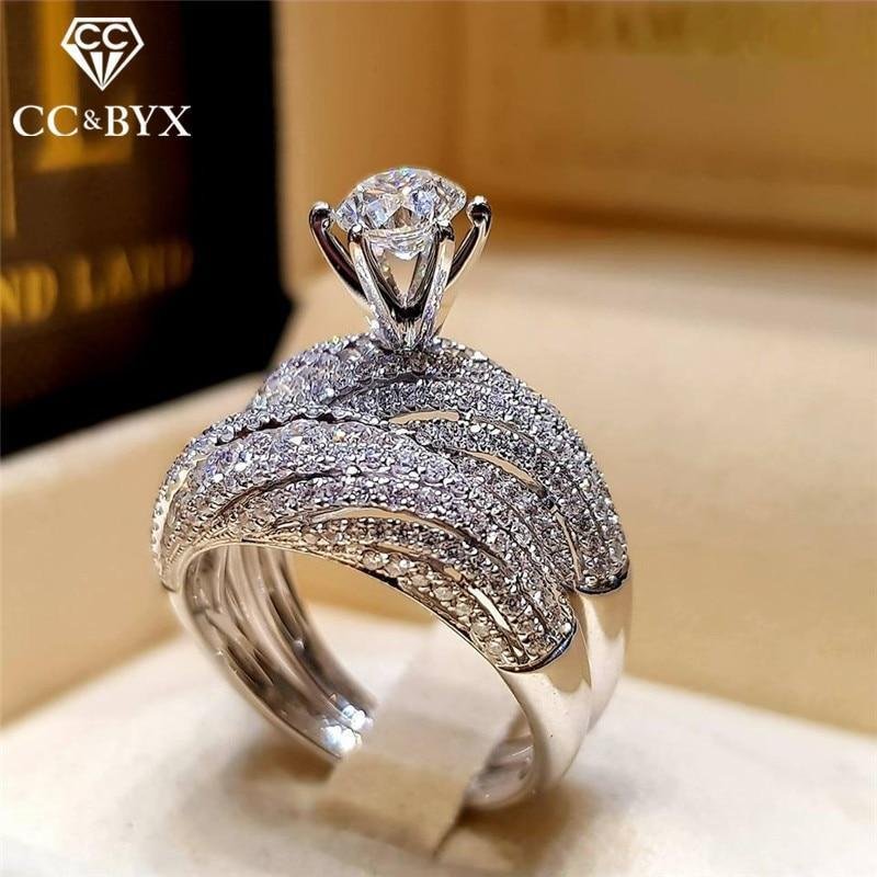 CC Couple Rings For Women Round Stone Cubic Zirconia Set Ring Bridal Wedding Engagement Fashion Jewelry Drop Shipping CC2205 1015-2