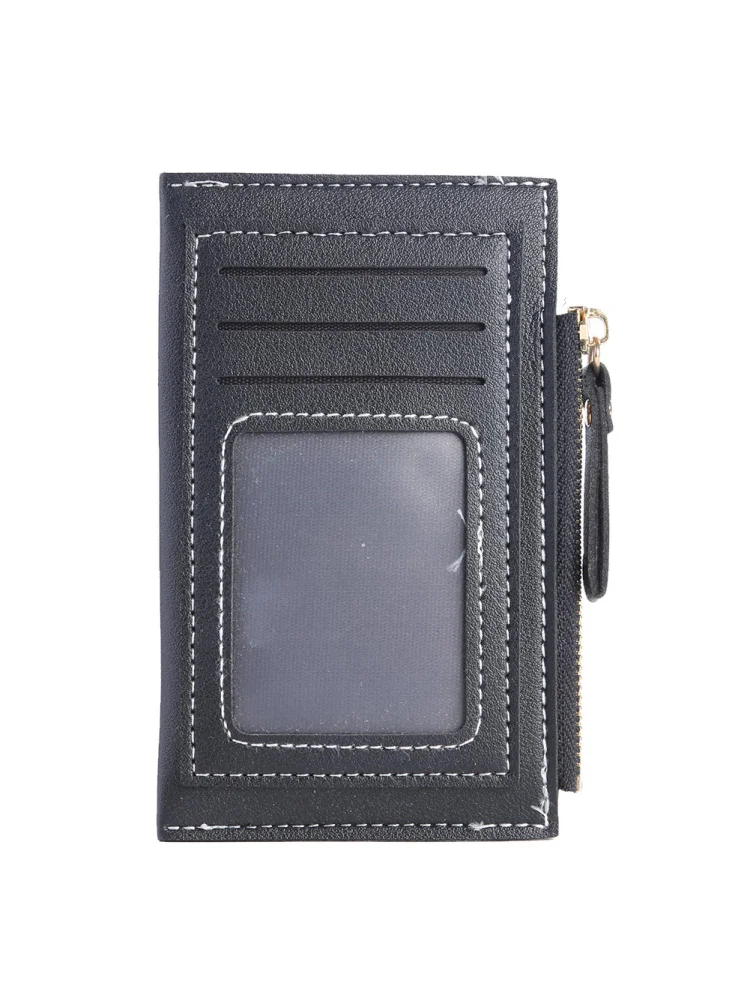 PU Card Bag Contrast Color Fashion Women Clutch Purse with Zipper (Black)