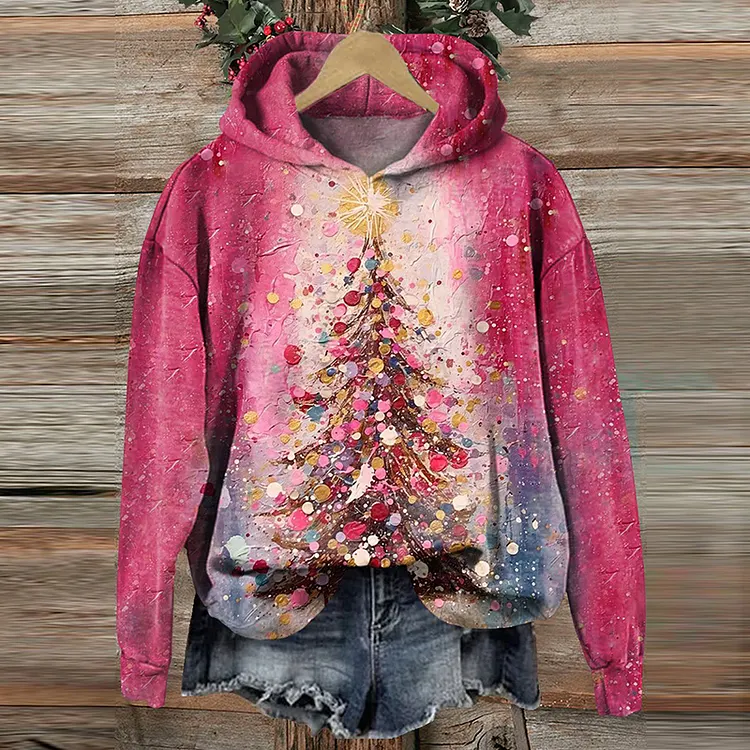 Vintage Christmas Tree In Pink Art Print Casual Sweatshirt