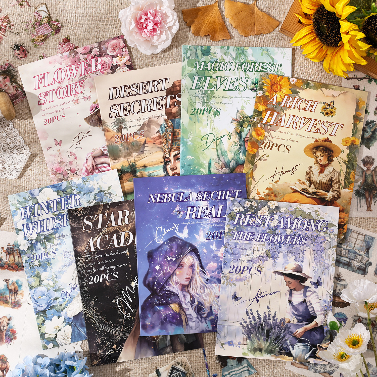 스티커북 - 과거 회상 시리즈 빈티지 식물 꽃 캐릭터 풍경