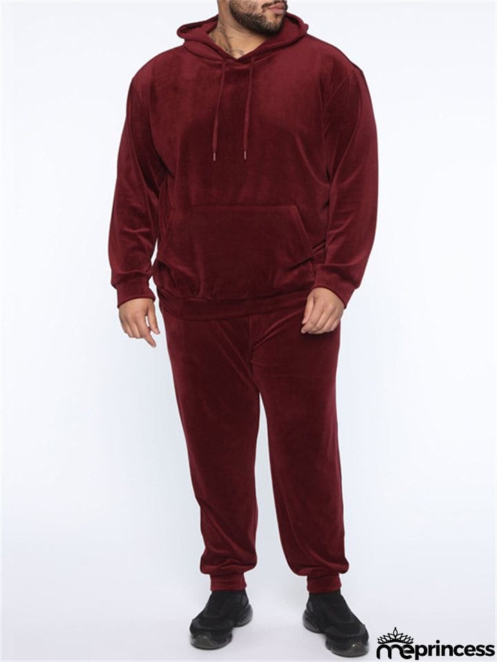 Sporty 2-Piece Pullover Hooded Oversized Sweatshirt Male Velvet Sets