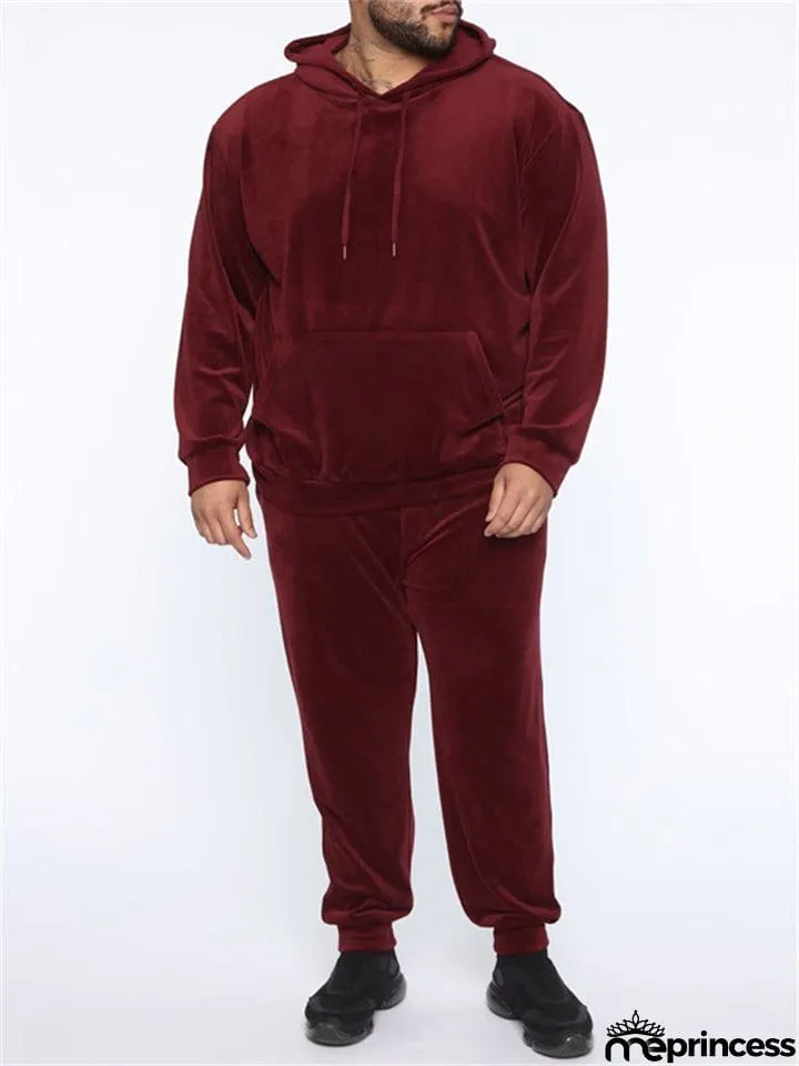Sporty 2-Piece Pullover Hooded Oversized Sweatshirt Male Velvet Sets