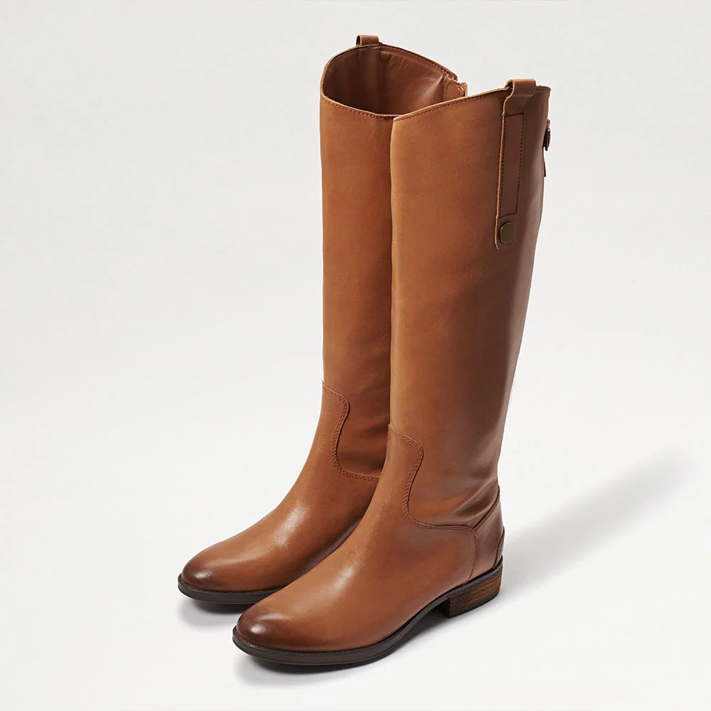 Brown Round Toe Chunky Heel Tall Boots for Women with Zipper