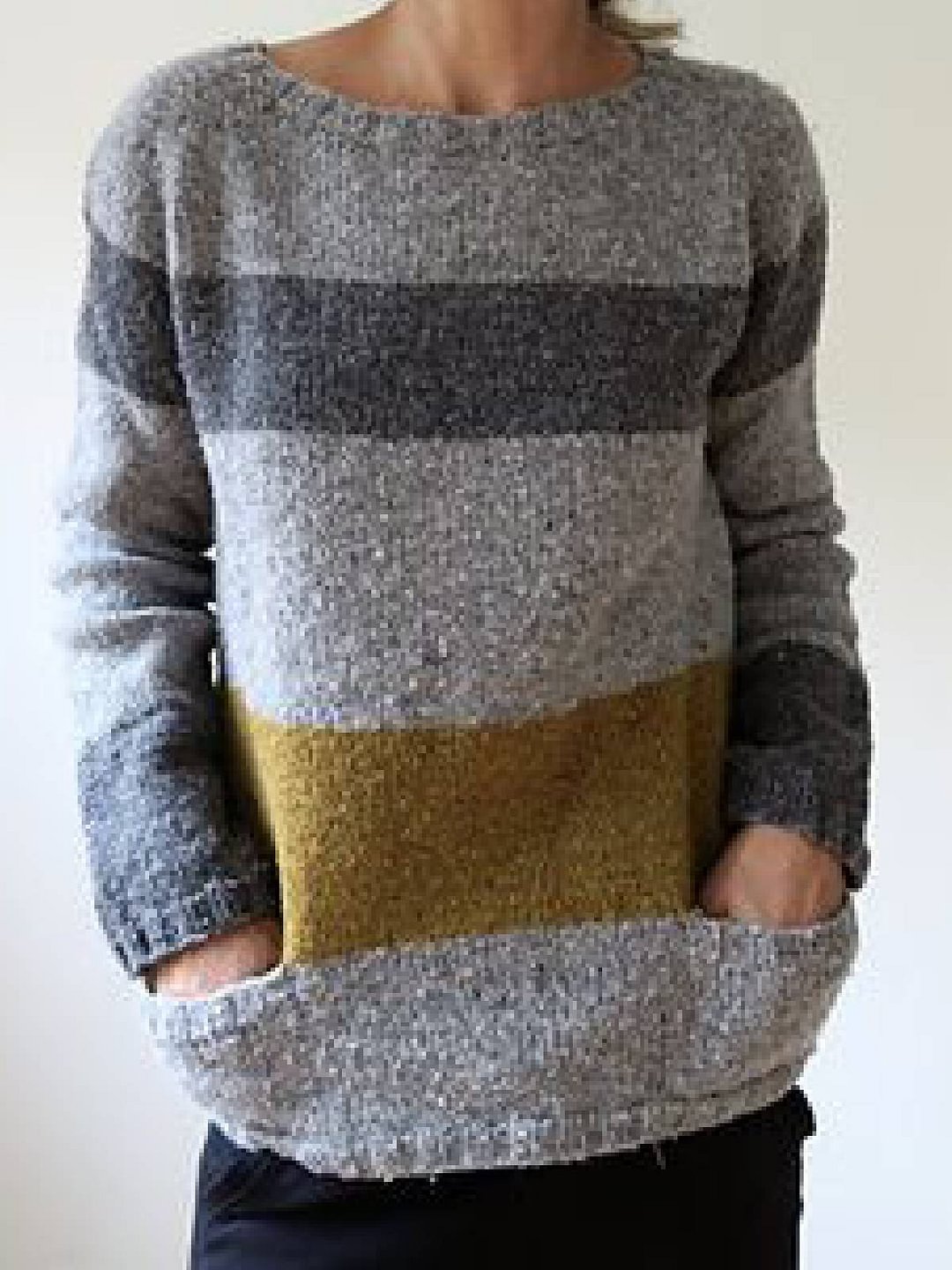 Gray Round Neck Casual Sweater | EGEMISS