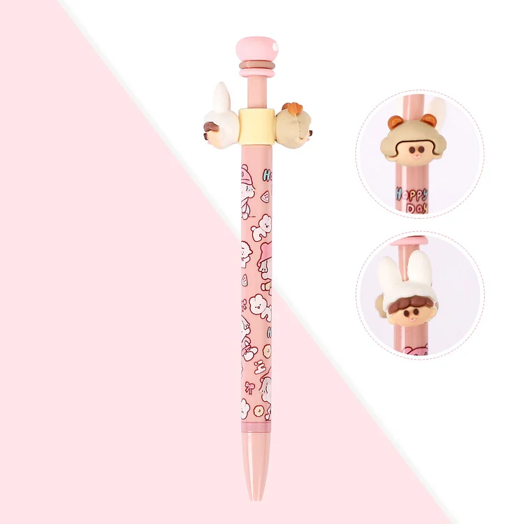 JOURNALSAY Creative Cute Decompression Rotary Gel Pen 0.5mm Black Ink Cartoon Press Office
