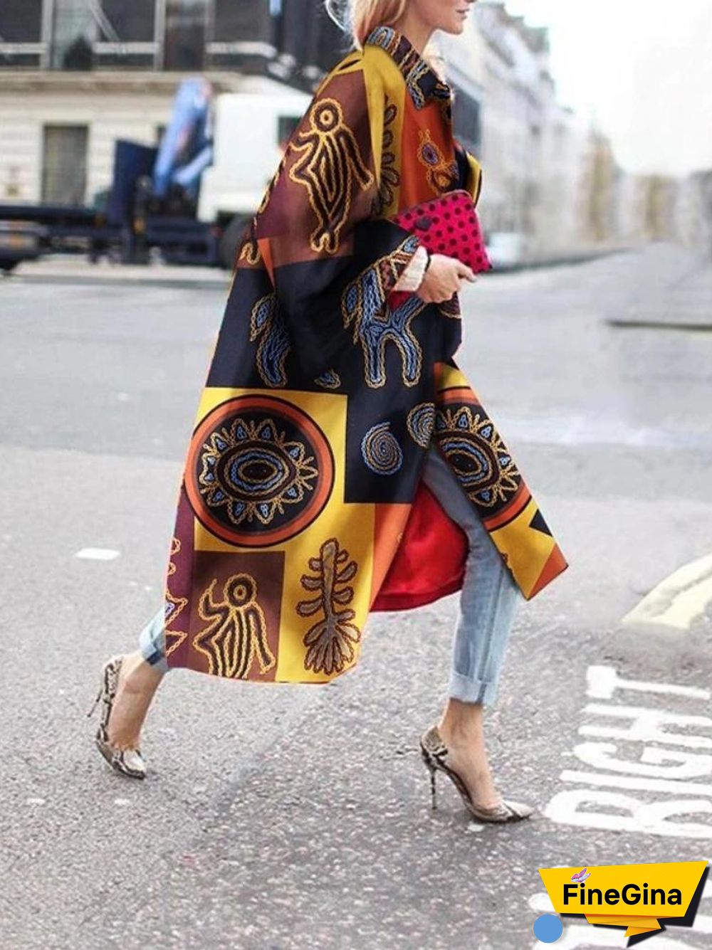 Commute Long Sleeve Multi Pattern Trench Coat