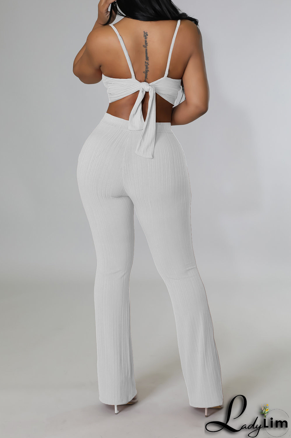 White Fashion Solid Patchwork Spaghetti Strap Sleeveless Two Pieces