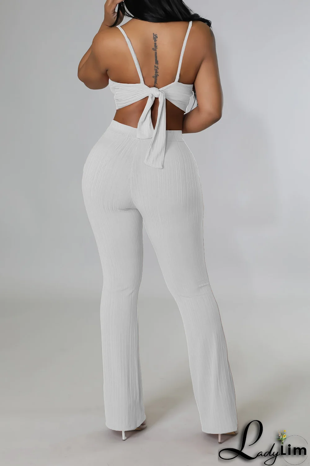 White Fashion Solid Patchwork Spaghetti Strap Sleeveless Two Pieces