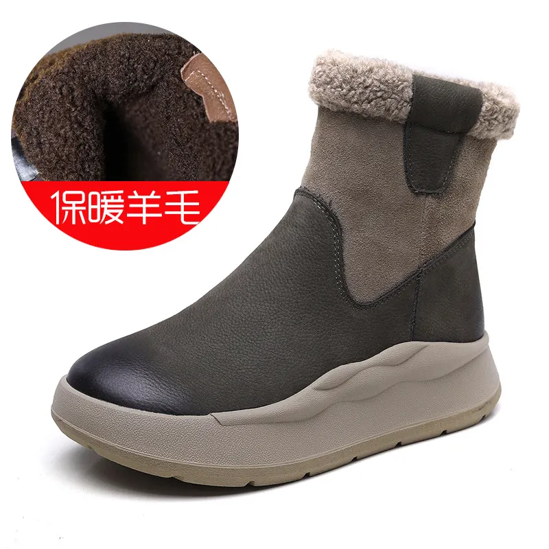 Yyvonne Velvet Snow Boots Winter Thick Cotton Boots Girl Retro Color Layer Kraft High Help Short Boots Plus Cotton