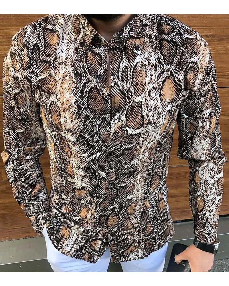 Casual Snake Print Texture Print Long-sleeved Shirt