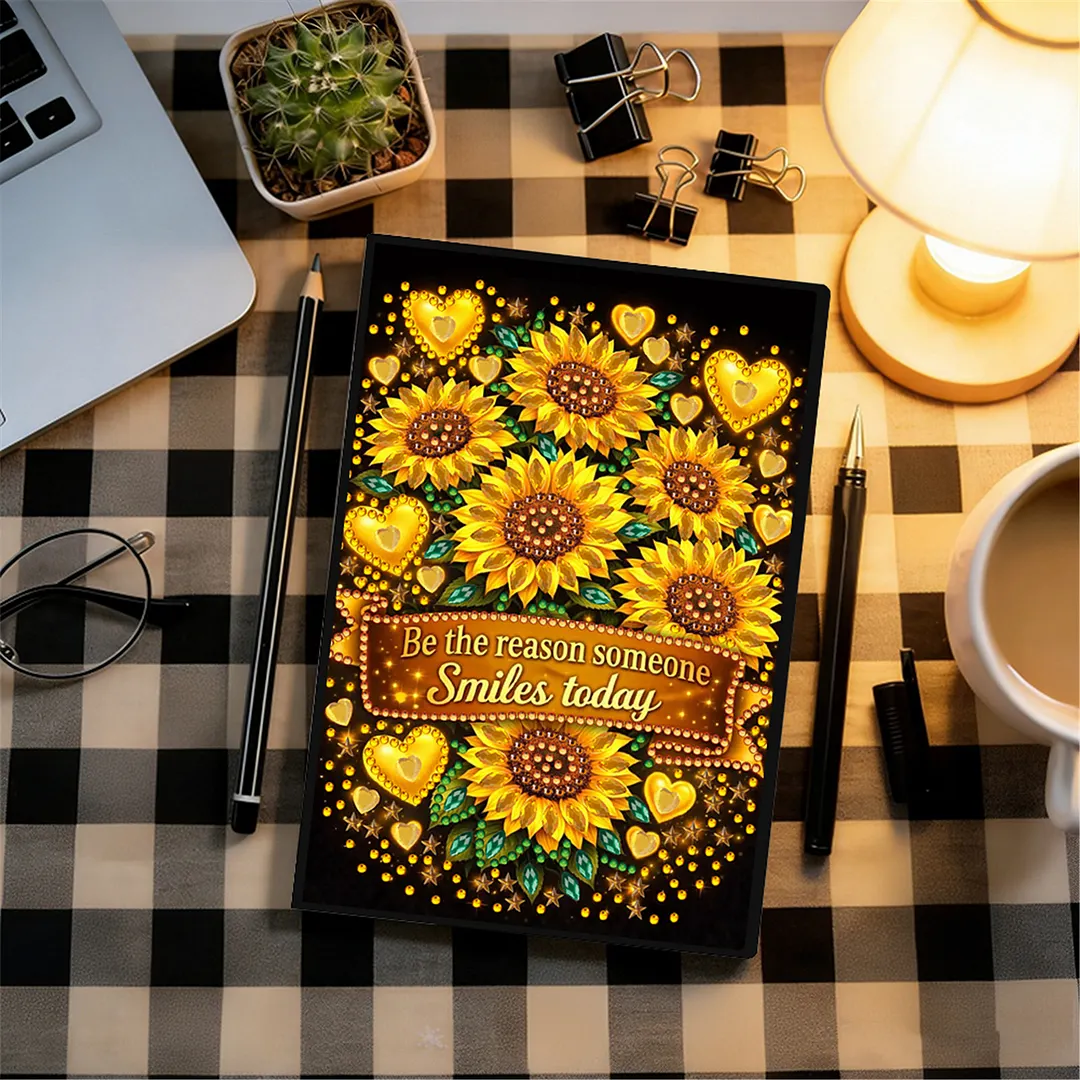 DIY Flower Diamond Painting Journals Notebooks 50 Pages A5 No Lines Special Shaped Diamond Art Kits for Beginners Craft Lovers and Artists (Sunflower)