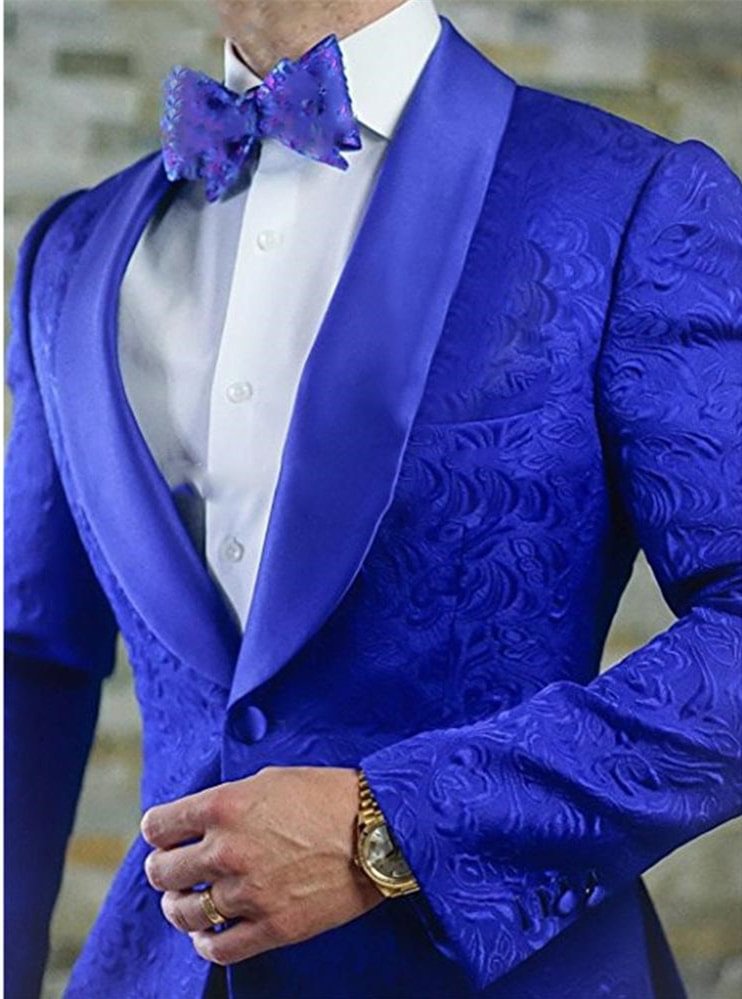 Jacquard Royal Blue Shawl Lapel Groomsmen Tuxedos Blazer 2 Pieces | Ballbellas Ballbellas