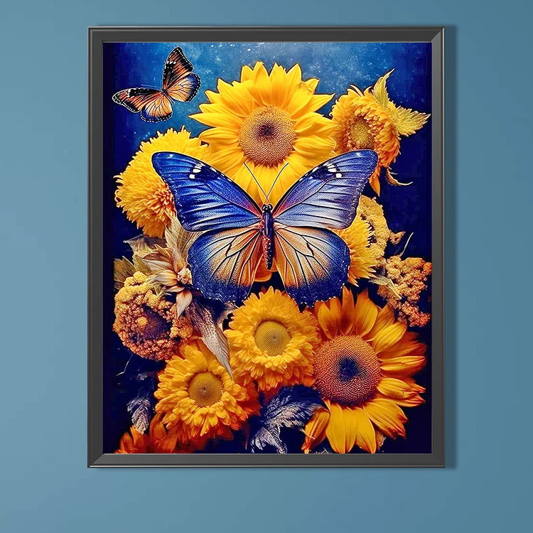 5D Diamond Painting Sunflowers and Blue Butterfly Kit