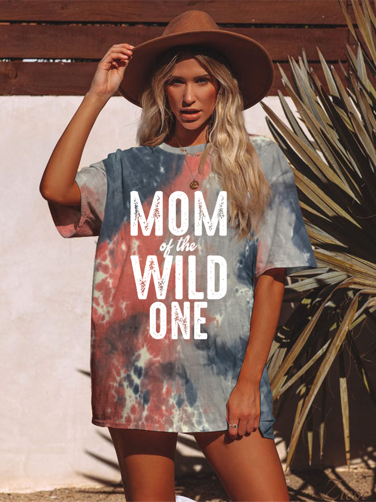 Mom Of the Wild Boutique Oversized Boyfriend Tie Dye Tee Couture Fashion