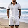 Men's Casual Color-Block Textured Short-Sleeve & Shorts Beach Set by Inlyline