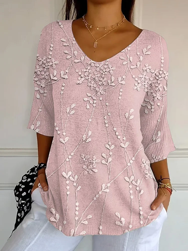 Women's Retro Floral Pink  Awareness Print Shirt