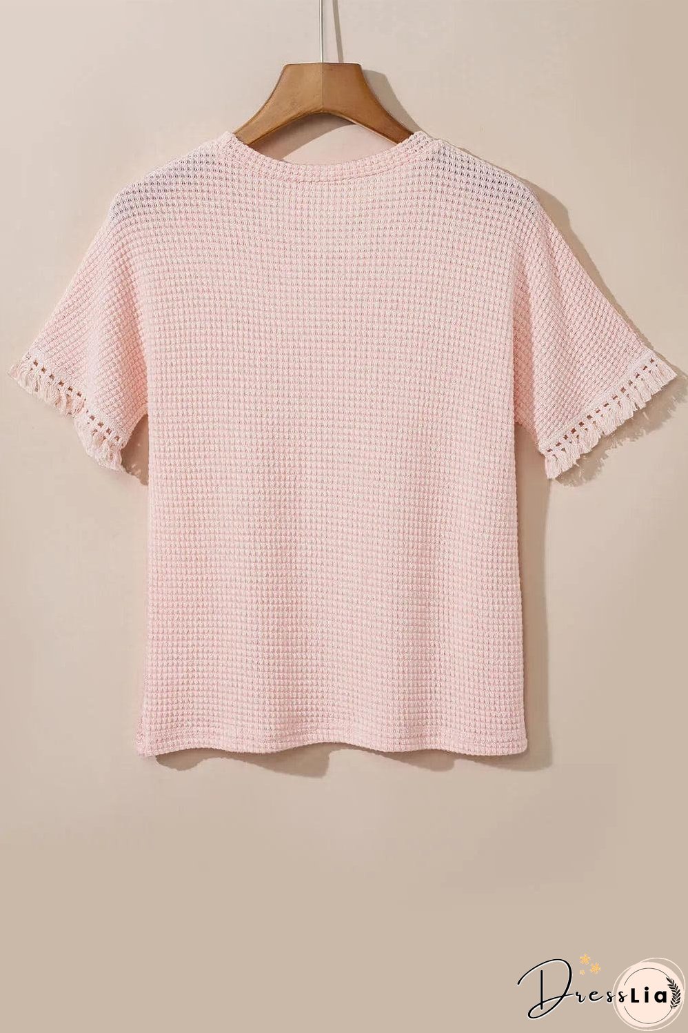 Pink Fringe Trim Textured Short Two Piece Set