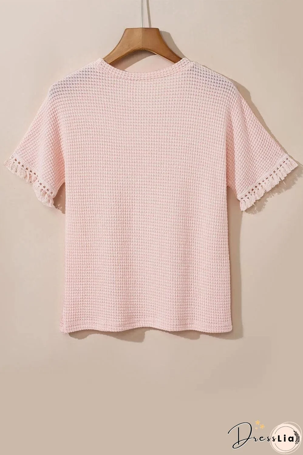 Pink Fringe Trim Textured Short Two Piece Set