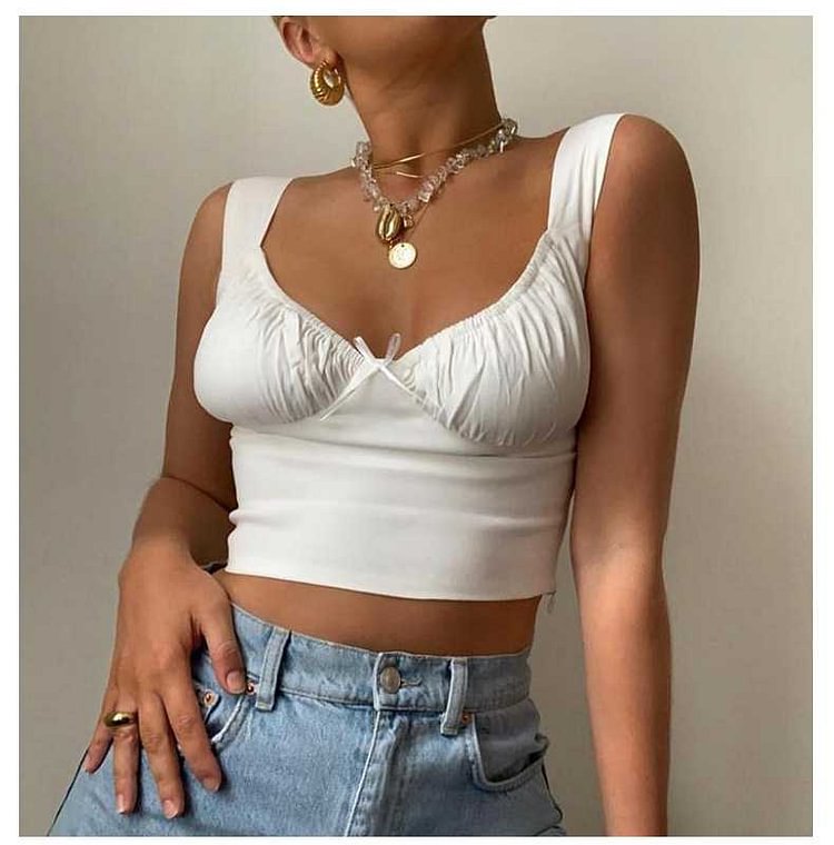 Anti-slip U Boat Neck Bow Knot Bust Shaping Bustier Tank Top Crop Top