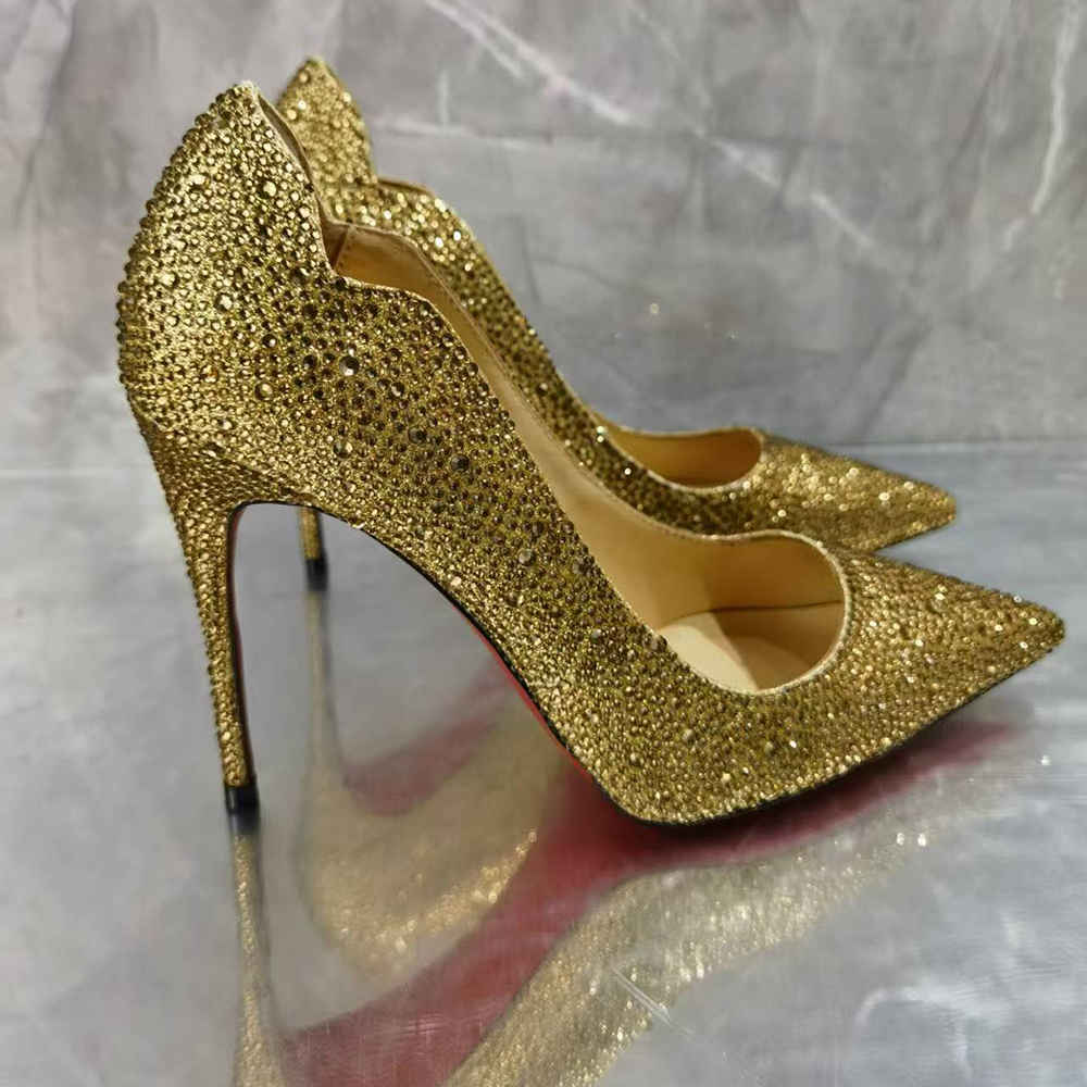 100mm/120mm Women's High Heels Party Wedding Stilettos Patent Red Bottom Rhinestone Pumps-vocosishoes