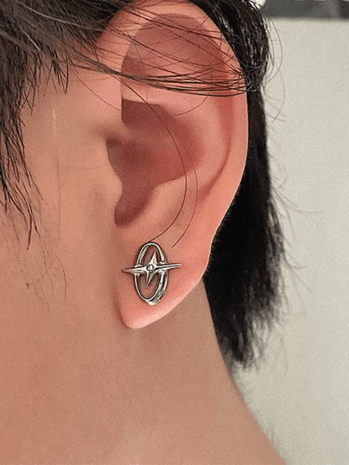 Brownm Oval Star Pattern Earrings