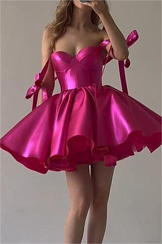 Lvs&Broner Amazing Fuchsia Satin Sweetheart Short  A-Line Homecoming Dress With Ruffles