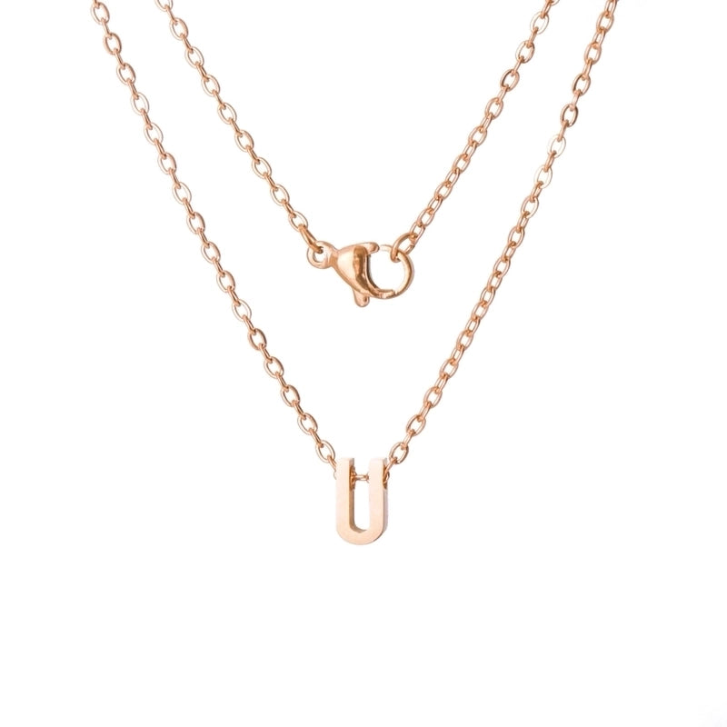 Stainless Steel Rose Gold Plated Minimalist Letter None Pendant Necklace