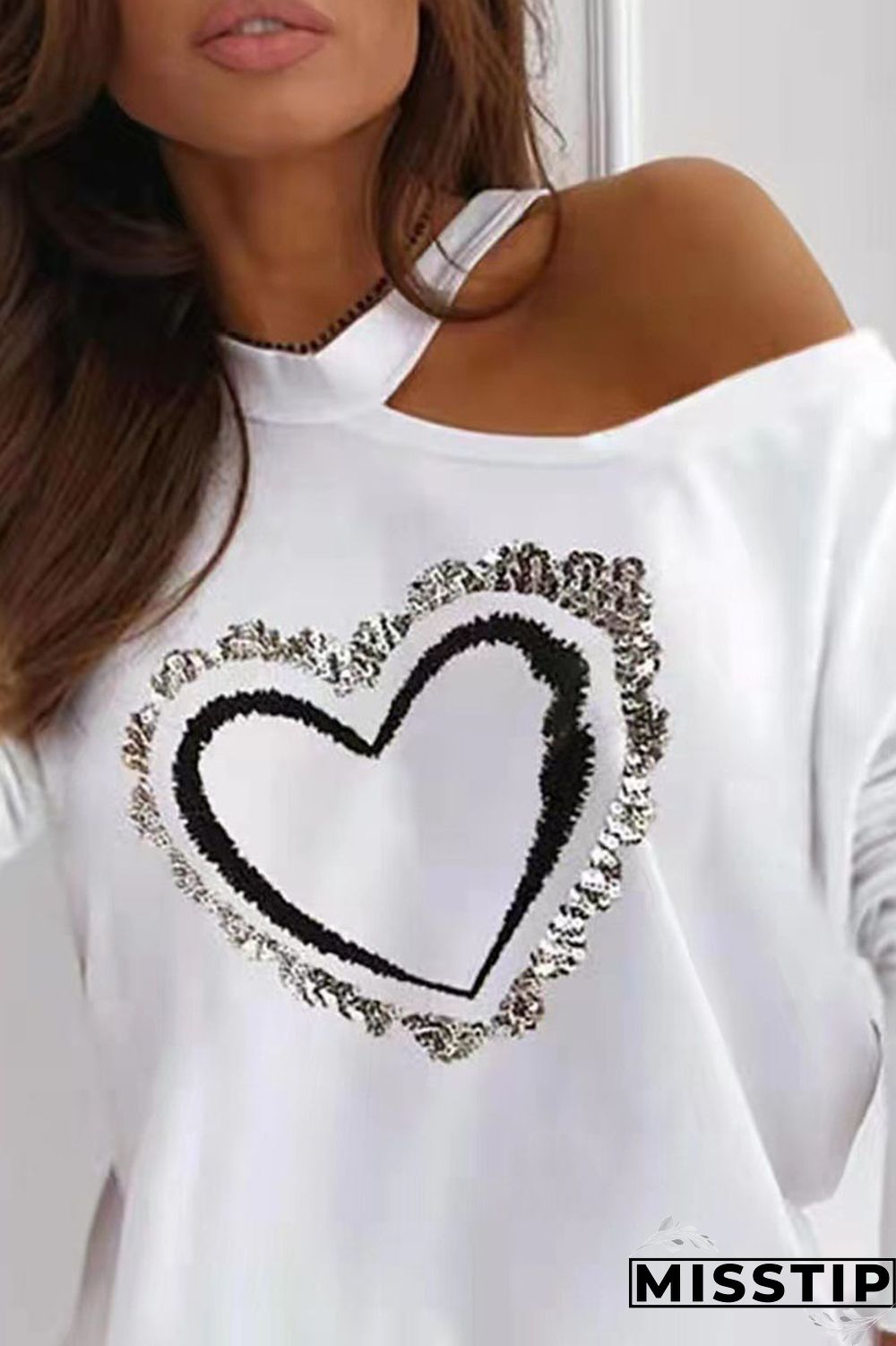 Black White Casual Print Patchwork O Neck Tops