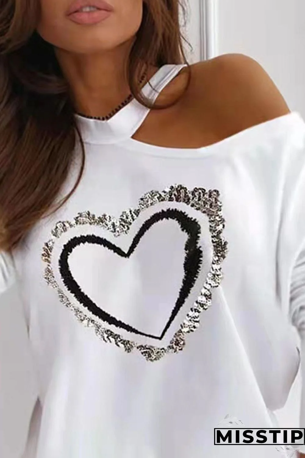 Black White Casual Print Patchwork O Neck Tops