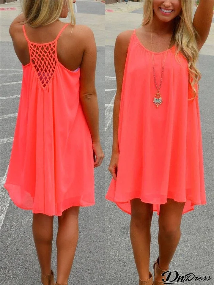 Summer Sleeveless Chiffon Coral Dress