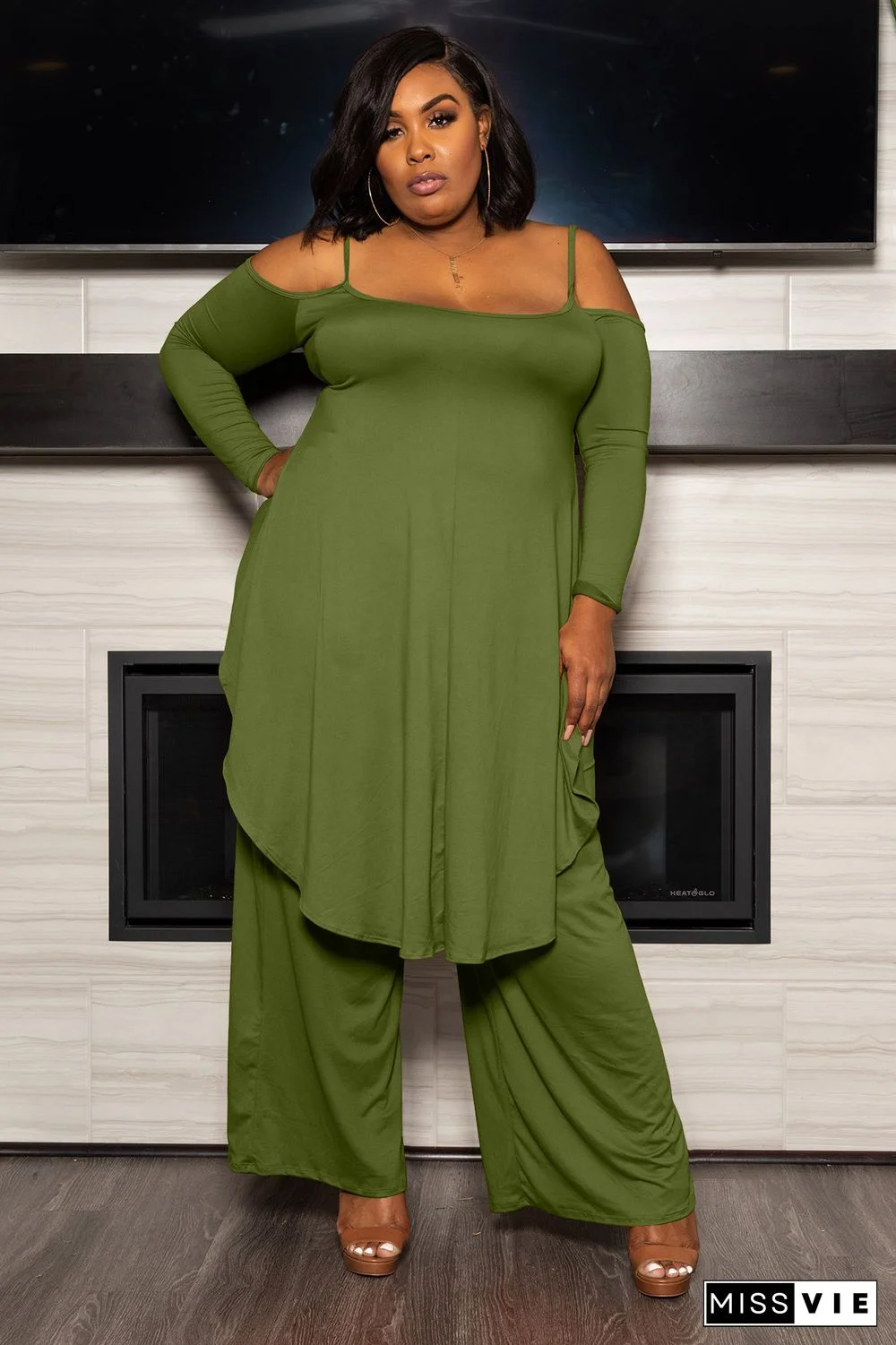 Plus Size Irregular Solid Casual Wide-leg Pants Suits