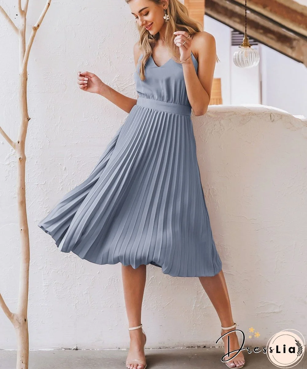 V-neck holiday pleated print summer dress women Spaghetti straps floral sexy beach sundress Sexy casual female vestidos