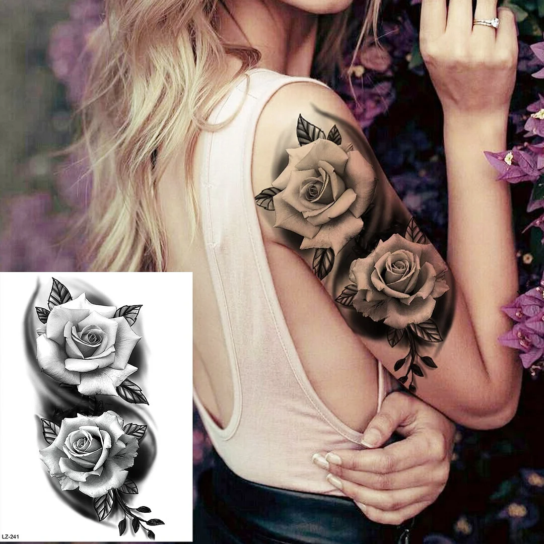 Sdrawing Large Rose FLower Temporary Tattoos For Women Adults Henna Skull Compass Snake Flower Fake Tattoo Sticker Leg Tatoos Thigh